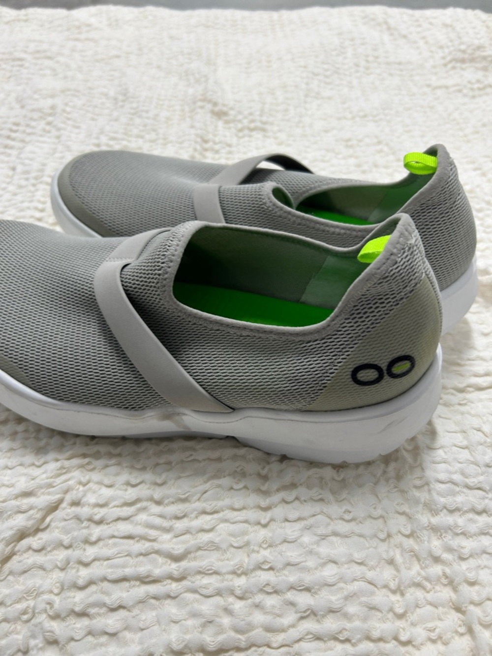 OOFOS Gray Slip-On Sneakers with Neon Green Insole